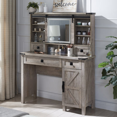 Farmhouse Vanity With Sliding Mirror - 42" & Pro Lighting