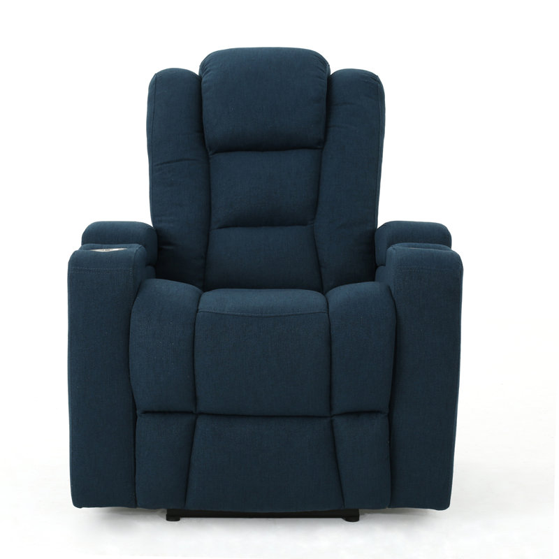 Deeann Faux Leather Recliner, Navy Blue Polyester