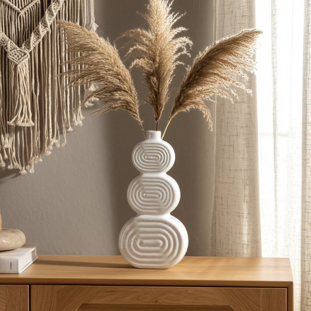 Alorie Ceramic Table Vase, Circles White, 12" H x 6" W x 3" D