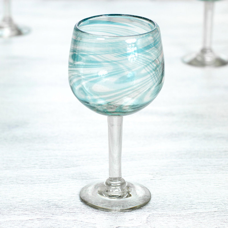Aqua Wine Glasses Recycled Hand Blown