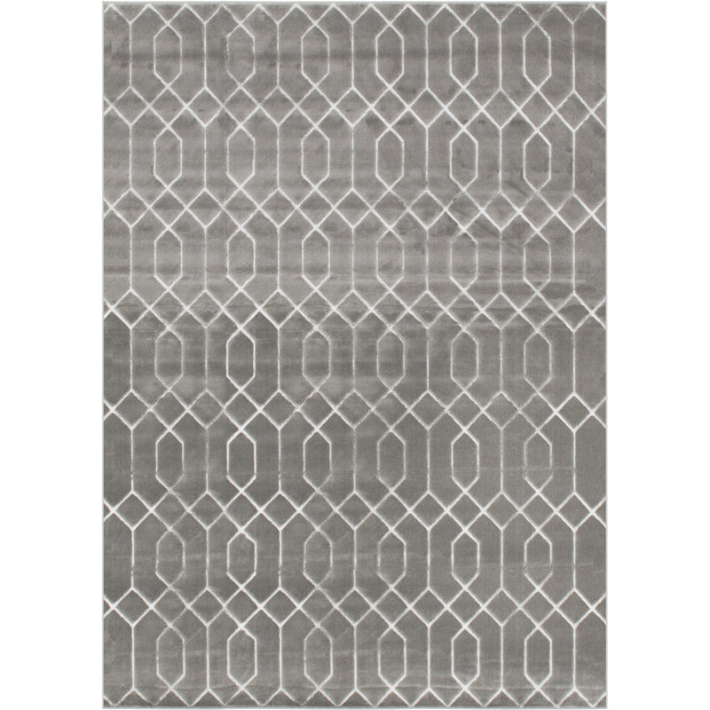 Tapis gris argenté à motif géométrique glam, Rectangle 9 pi x 12 pi