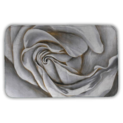 White rose delicate Bath Mat with Non-Slip Backing - Quick Dry Memory Foam Bathroom Rug - Absorbent - Modern Plush Spa-Style - Machine Washable