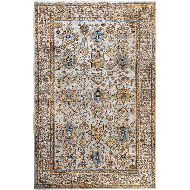 Tapis unique noué à la main gris Dobbins, 5 pi 10 po x 8 pi 9 po