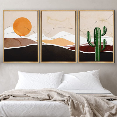 «Cactus Desert Mid-Century Desert Dune Cactus», ensemble de 3 impressions sur toile