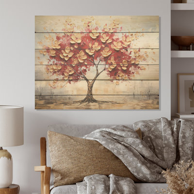 Golden Elegance Maple Tree - Tree Maple Wood Art On Natural Pine Wood