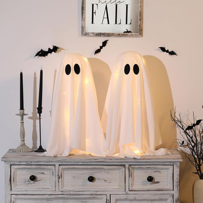 Halloween Decorations -2 Packs Spooky Ghosts With String Lights-Scary Ghost For Halloween Decor Indoor Party Home Table Room Kitchen And Fireplace Dec