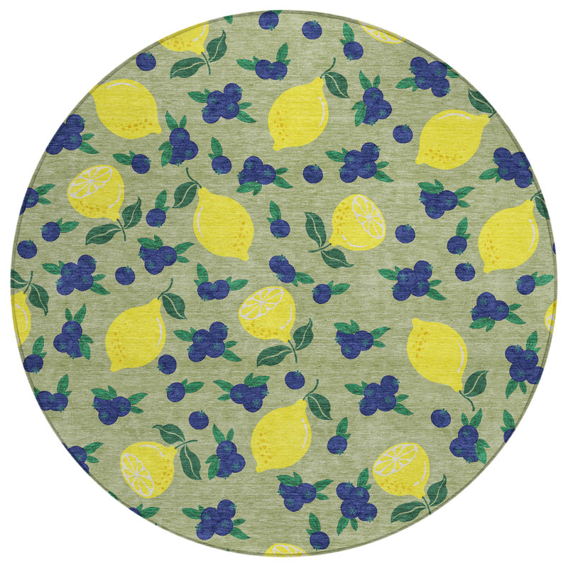 Machine Washable Indoor/Outdoor Bourkelands ACN2354 Fruits Rug, Round 8'
