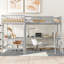 Lit mezzanine simple en bois en forme de L avec échelle et 2 bureaux intégrés en forme de L, gris