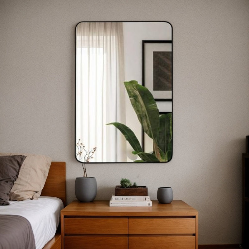 22x30 Inch Metal Frame Rectangular Wall-mounted Bathroom Mirror, Matte Black