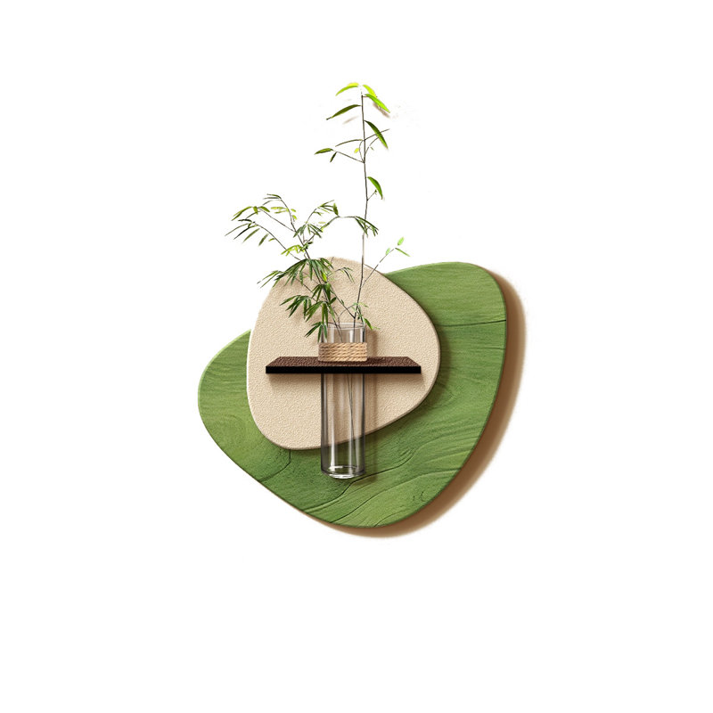 Art mural grès vert et blanc à forme libre, H 17,32 po x l 19,69 po