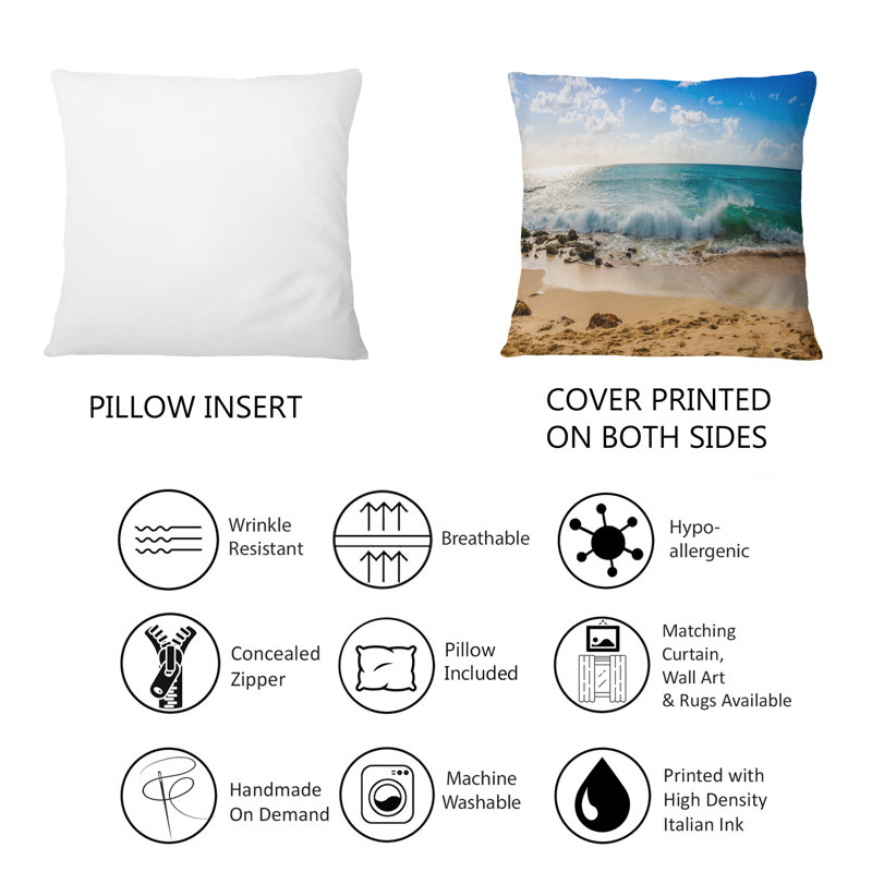 Blue Waves Breaking On Tropical Beach - Coussin décoratif imprimé nautique et côtier 1