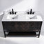 Meuble-lavabo autoportant en bois massif brun foncé 60 po avec plateau en marbre d'ingénierie 60 po-375181692