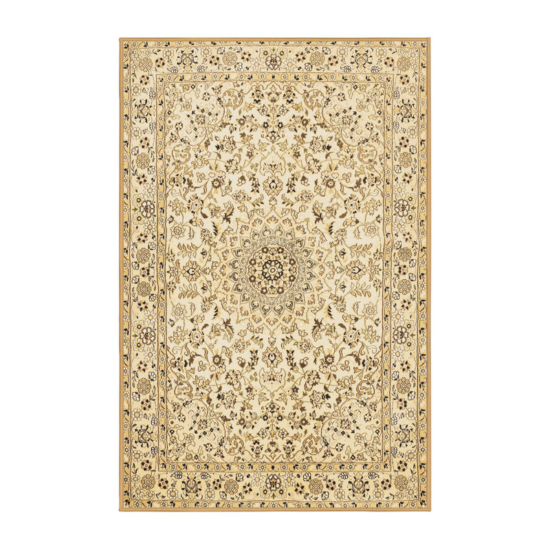Tapis floral brun tissé à la machine Kaleela, Rectangle 3 pi x 5 pi