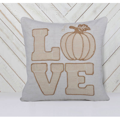 LOVE Pumpkin Embroidered Throw Pillow – Rustic Beige Fall Decor