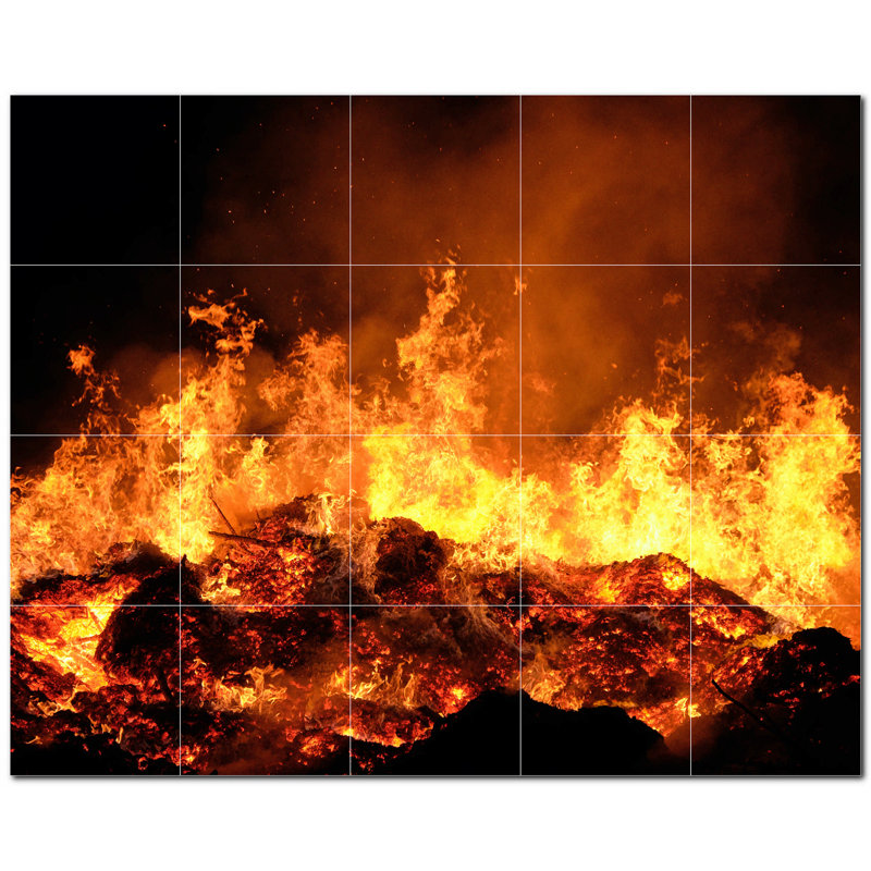 Fire Photo 8'' x 8'' Satin Ceramic Decorative Mural