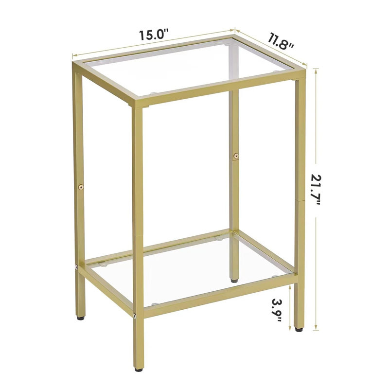 Gold Metal and Glass 2-Tier Rectangular Side Tables Set