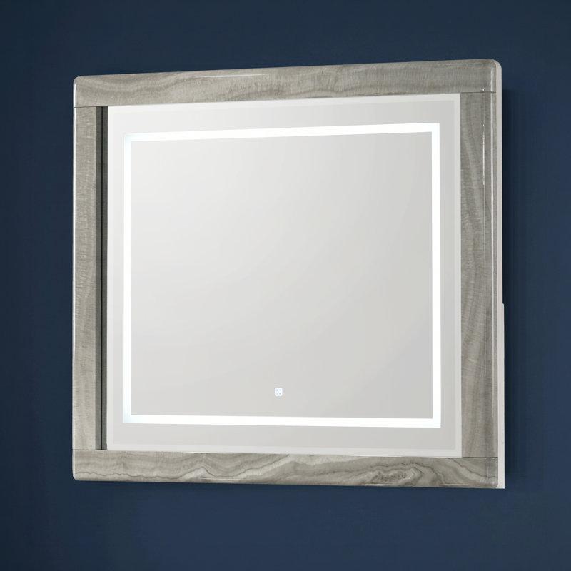 Monaco Grand Illuminated Vanity Mirror with Integrated LED Border Lighting and Sculpted Marble Accent Design