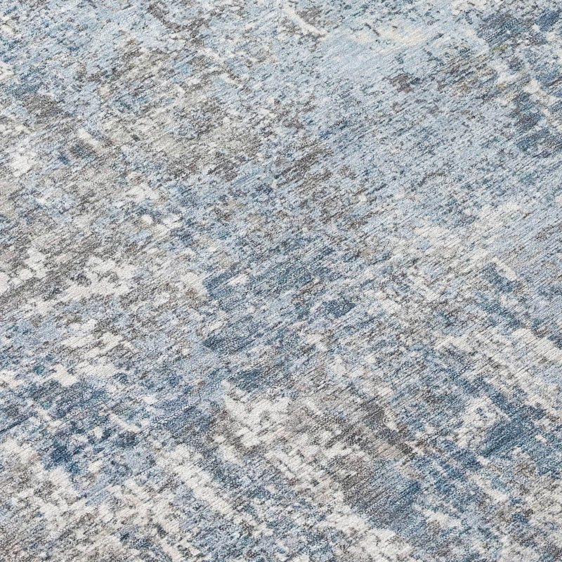 Tapis bleu intérieur / extérieur lavable à la machine Xhevrie, Rectangle 9 pi x 12 pi