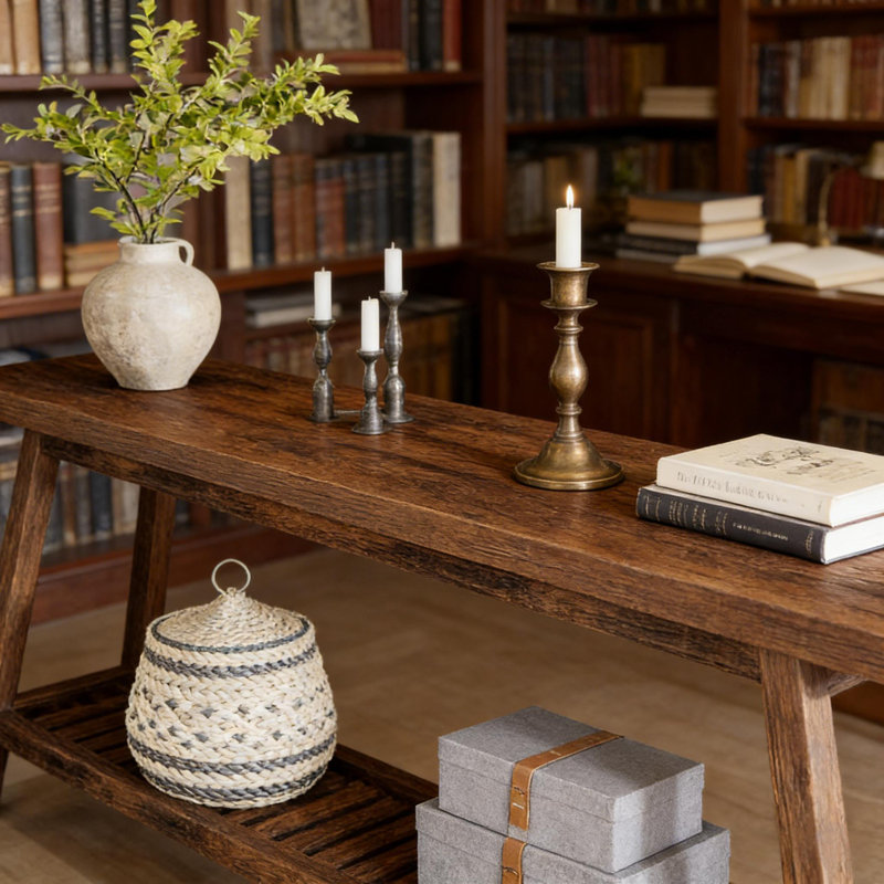 2-Tier Extra-Long Sofa Console Entryway Table | Gift Idea, Brown