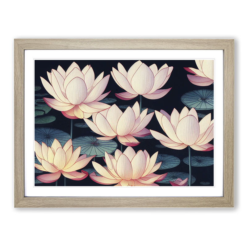 Marvellous Lotus Flowers - Framed Print, 25cm H x 34cm W x 2cm D, Oak