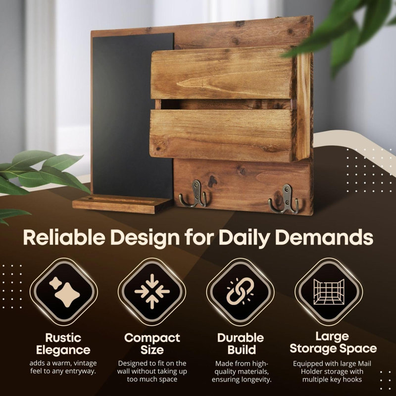 Wood Wall Organizer with Mail Storage