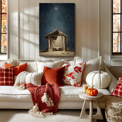 1 pièce encadrée Art mural peinture sur toile Nativité de Jésus, mangeoire et étoile, peinture à l'huile de style décoratif impression affiche murale rétro Home Decor cadeau parfait pour une œuvre d'art moderne pour le salon de la chambre à coucher