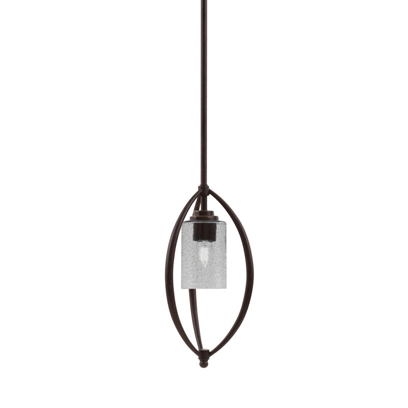 Suspension Albreda Stem Hung Mini présentée en fini granit foncé avec verre fumé à bulles de 10 cm, Clear; Black/Dark Granite