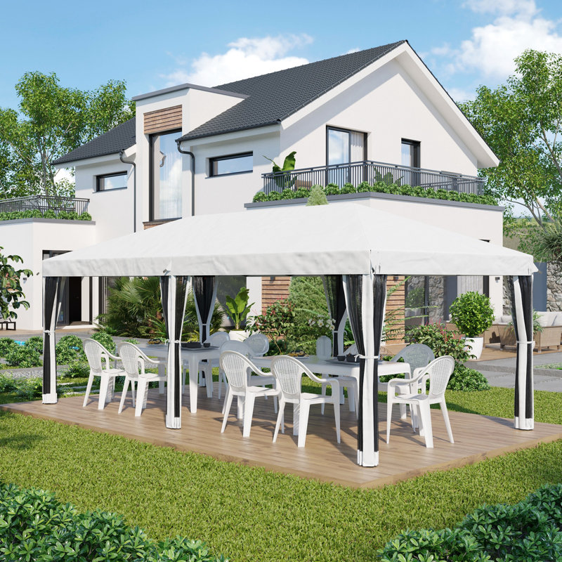 10' X 20' Instant Pop Up Canopy Tent With Netting, Offers Comfortable Outdoor Experience In Garden, Patio. Large & Cream White For Parties,