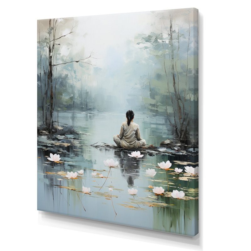 «Grey Green Meditation Meditation Moments», reproduction d'art mural, H 20 po x l 12 po x P 1 po, Toile tendue