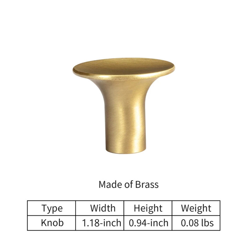 1.18" Diameter Brushed Brass Mushroom Knob