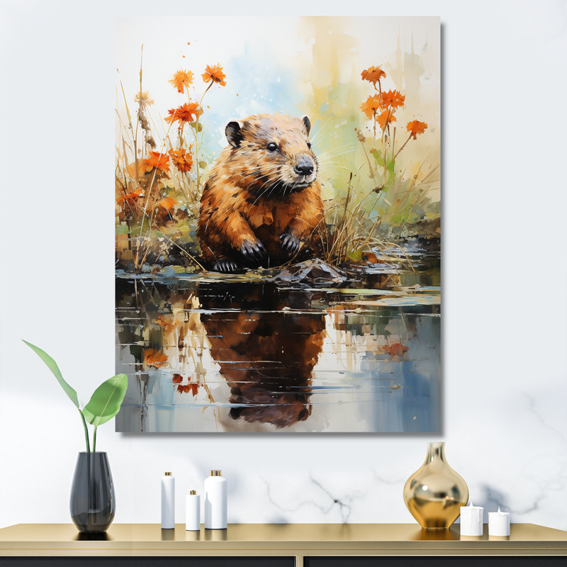 Beavers Pond Reflections Florals I - Beaver, art mural, Toile tendue, H 20 po x l 12 po x P 1 po