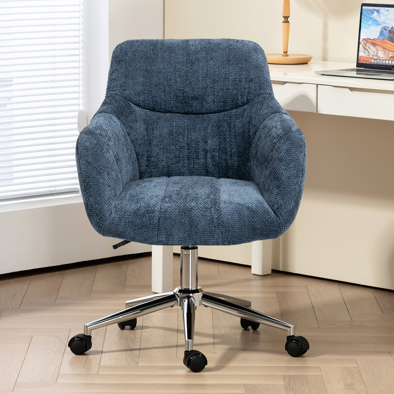 Soft Chenille Upholstered Home Office Chair Swivel Desk Chair (Navy), Navy