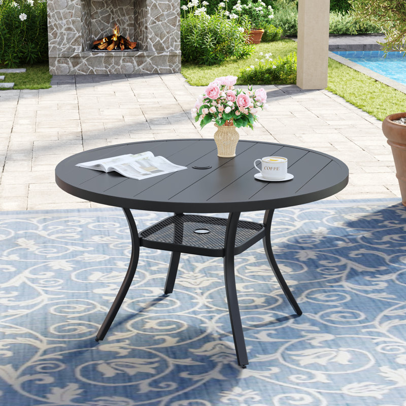 Table de patio ronde de 41 po avec tablette de rangement, Noir