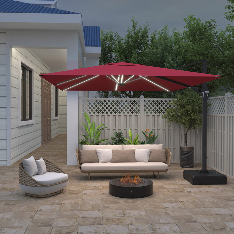 Parasol carré en porte-à-faux 11 pi avec lumière DEL 11 pi (sans base de parasol), Rouge