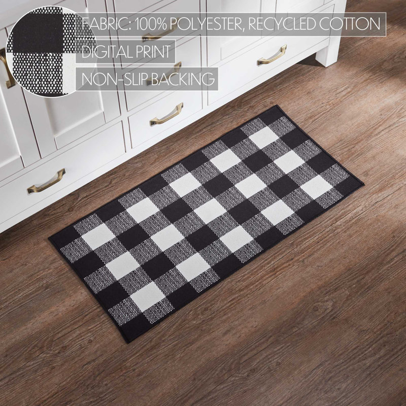  Annie Buffalo Check Gingham Machine Woven Flatweave Polyester Indoor / Outdoor Area Rug in Black/White, Runner 1'5" x 3'