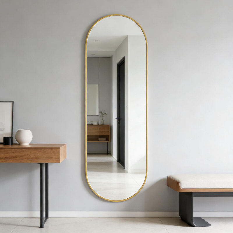 Oval Full-Length Wall Mirror With Rust-Resistant Aluminum Frame, Modern Wall-Mounted Body Mirror For Bedroom & Entryway