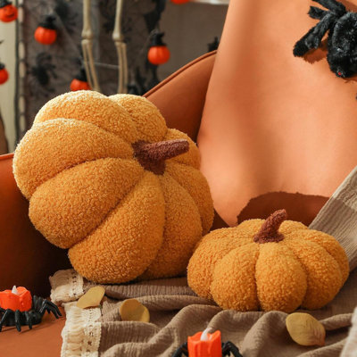 Pumpkin Pillows, Halloween Pumpkin Pillow Set Of 2,  Throw Pillows Fall Room Decoration, Teddy Fleece  Accent Cushion Gifts For Holiday