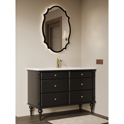 Meuble-lavabo en bois d'hévéa de style français avec lavabo en céramique intégré