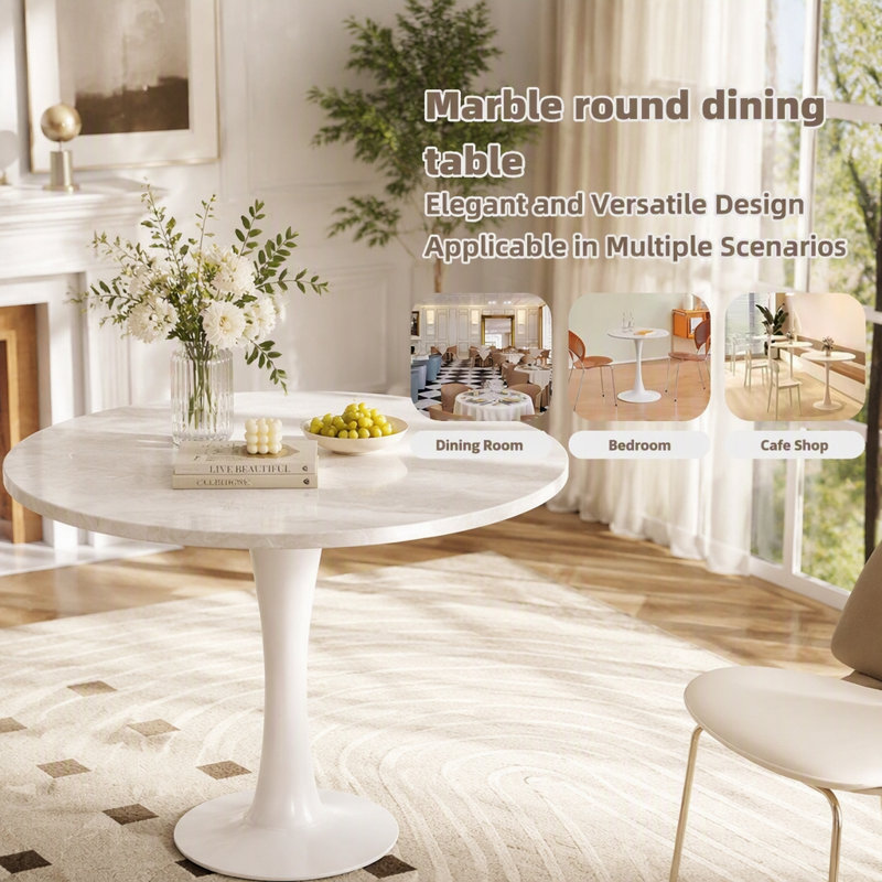 Table basse ronde avec plateau en marbre, Blanc