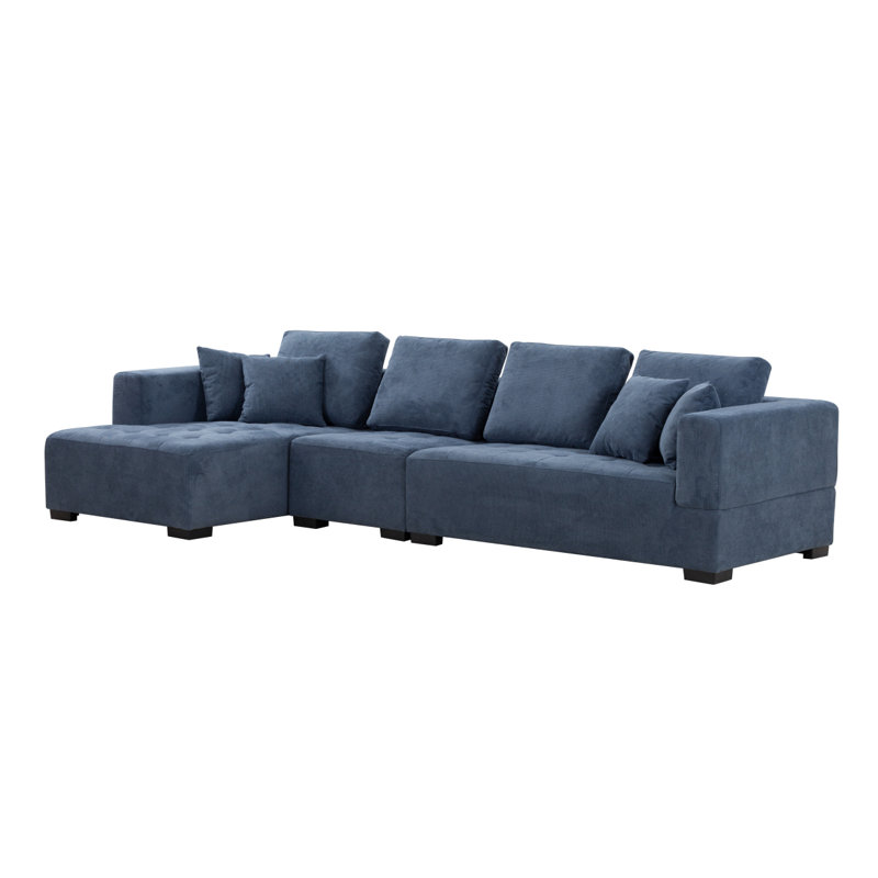 Canapé moderne de style Mid-Century de 134 po avec méridienne gauche pour canapé de salon, Bleu