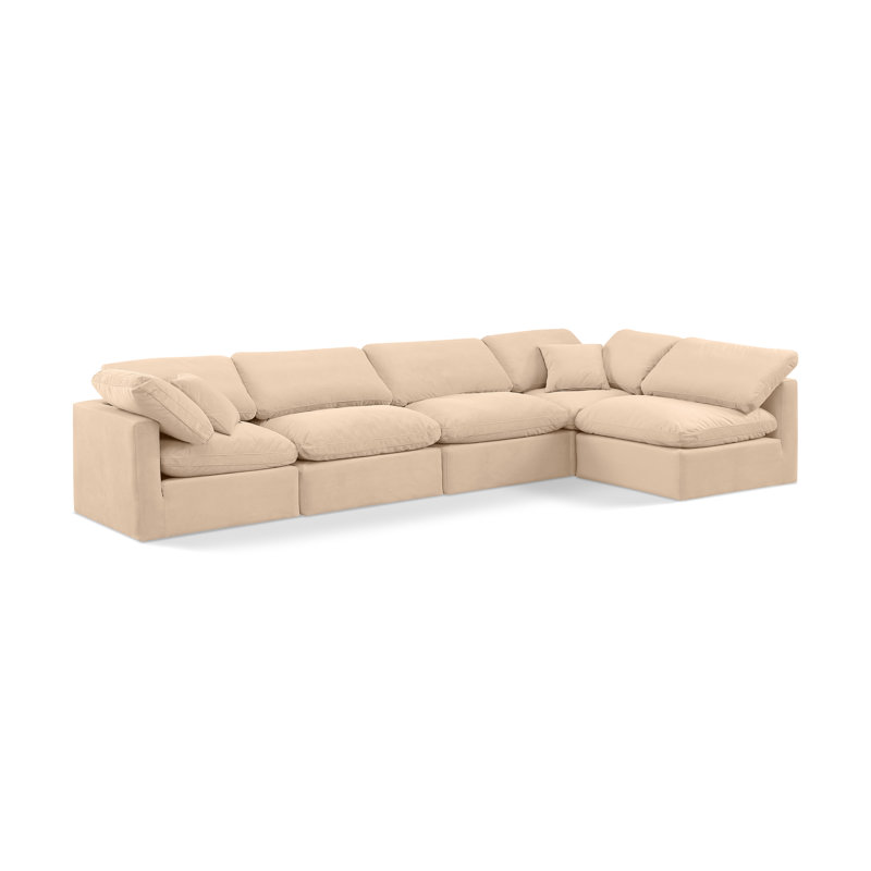 Itala Velvet L-Shaped Sectional Reversible, Beige Velvet