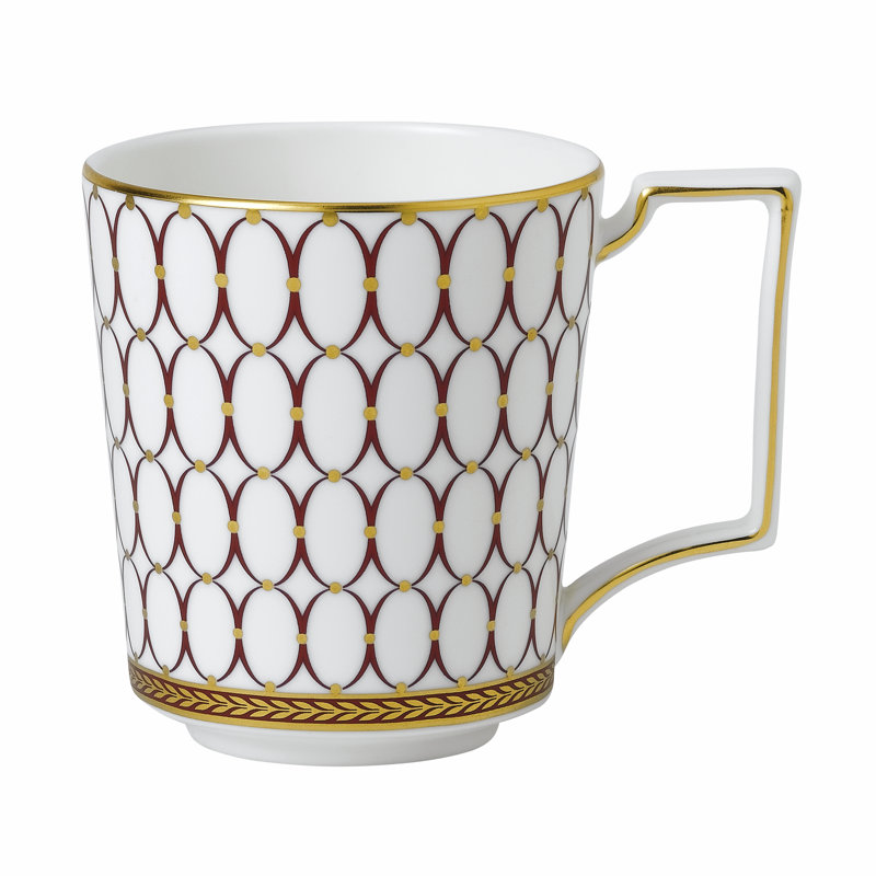 Renaissance Red Geometric Ceramic Mug with Gold Rim