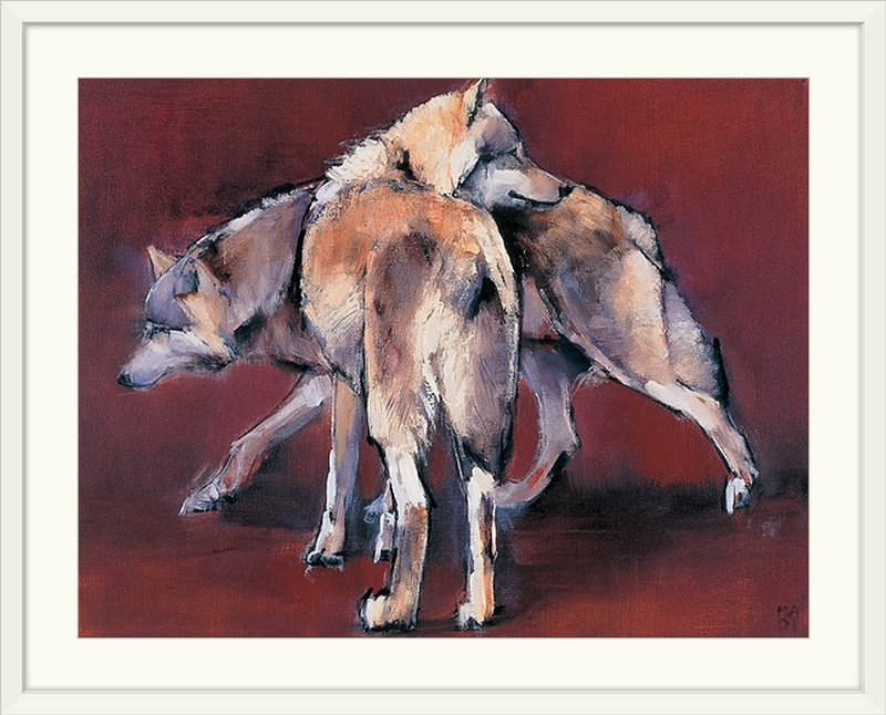 Yusef " Wolf Composition, 2001 " by Mark Adlington, 26" H x 32" W x 1" D, White Framed