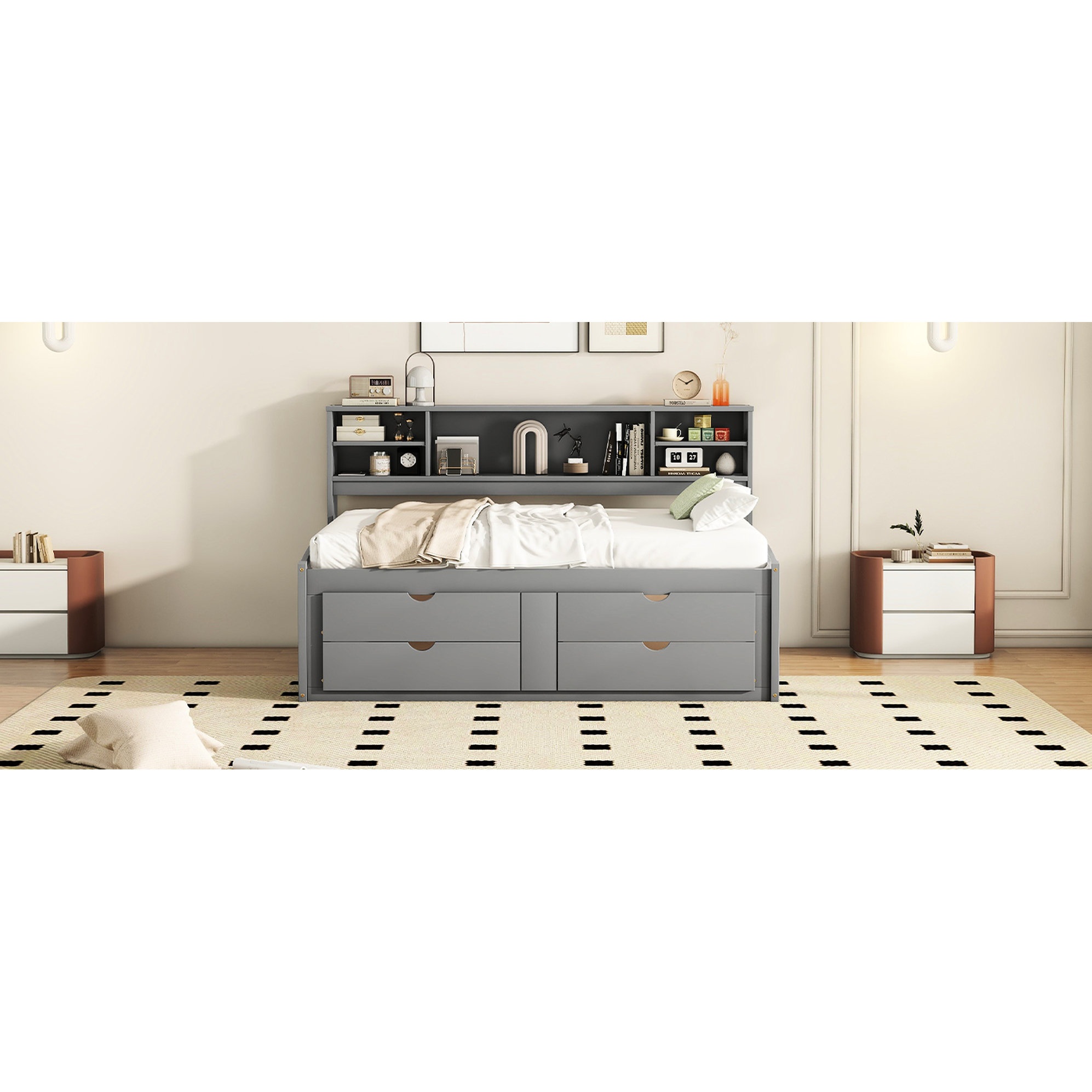 Daybed Boot Rack Red Barrel Studio® Full Size Daybed With 2 Bedside Cabinets, 4 Drawers ...