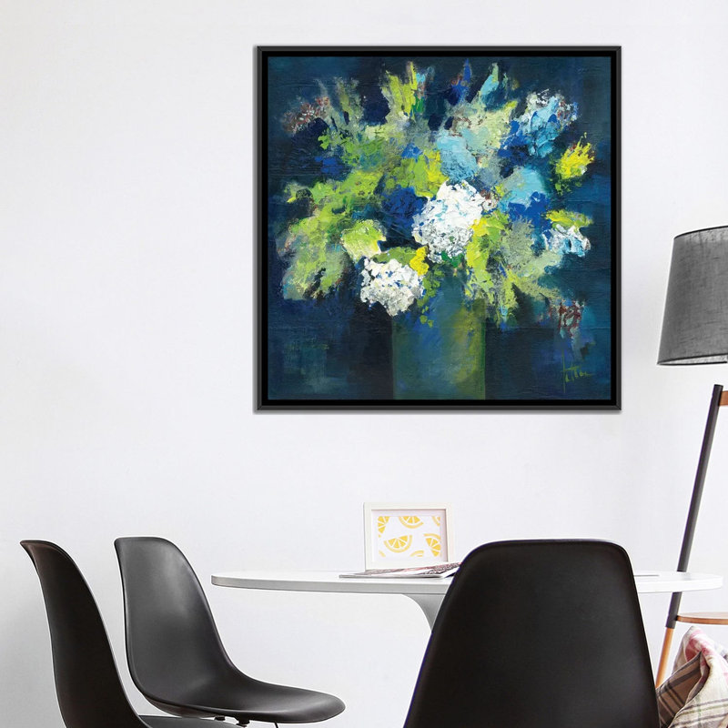 «Bleu», impression sur toile, H 18 po x l 18 po x P 1,5 po, Toile encadrée noire, Pas de tapis
