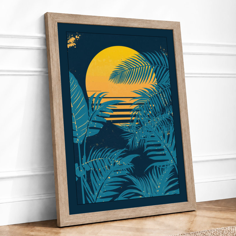Sunset Paradise Tropical - Framed Print, Oak, A3 - 42.0 x 29.7 cm