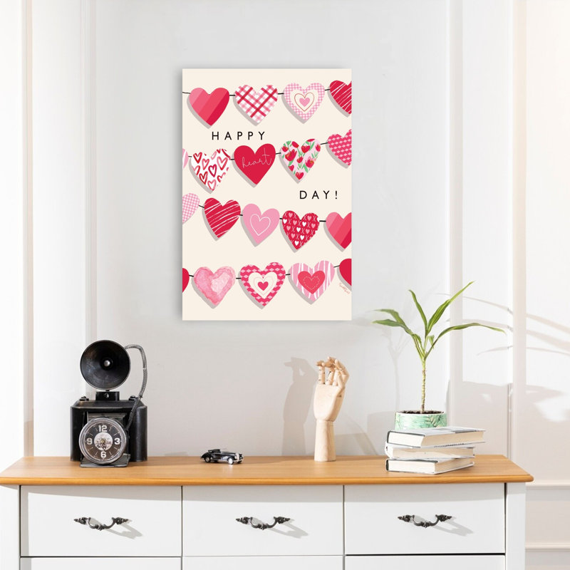 Happy Heart Day Romantic Whimsical Abstract Wall Art Print, 60.96cm H x 40.64cm W