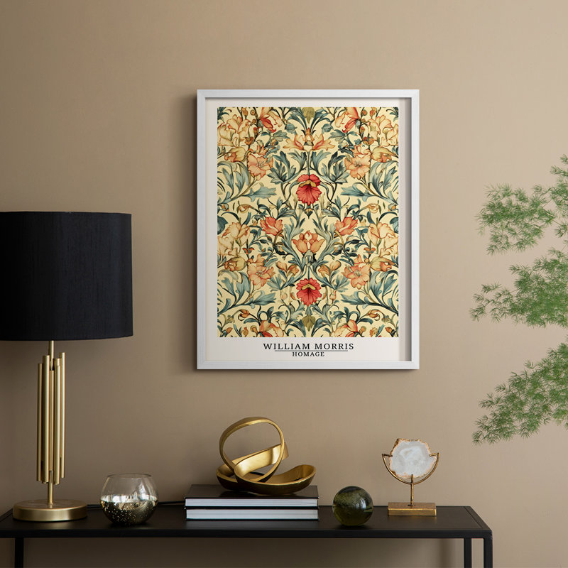 WM MORRIS Series DCCCXCIV Framed Print - Solid Wood, 21" H x 17" W, White