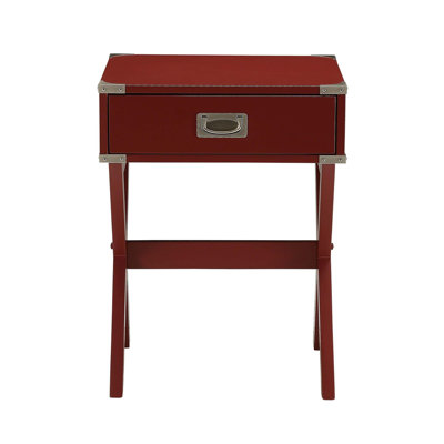 Stylish Side Table with Metal Corner Strapping and Flush Mount Drawer Pull, Ideal for Enhancing Any Home Decor