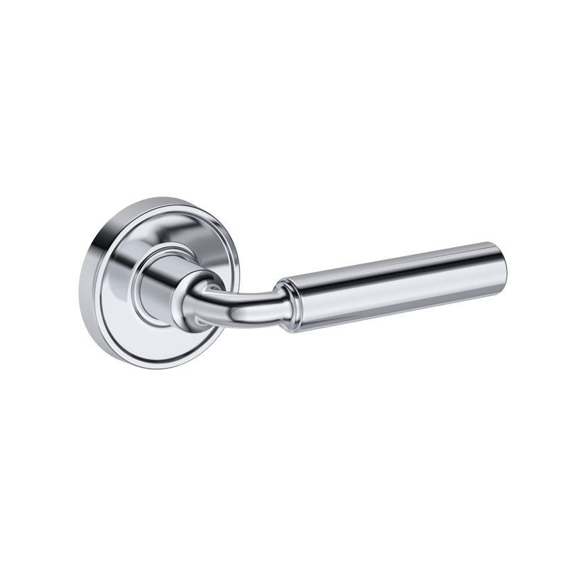 La Conner Passage Lever with Recessed Round Rose in Polished Chrome, Polished Chrome
